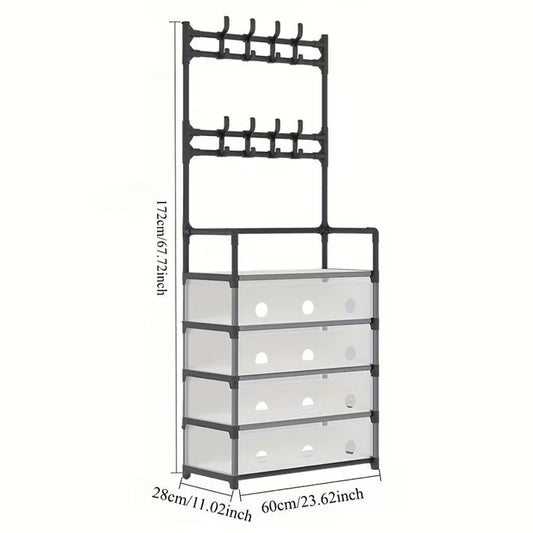 Metal Shoe Rack With Coat Hooks