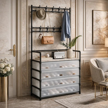 Metal Shoe Rack With Coat Hooks